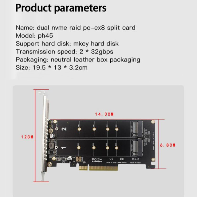 PCI-E X8 Double Disk Transfer Card NVME M.2 MKEY SSD RAID Array Expansion Adapter My Store