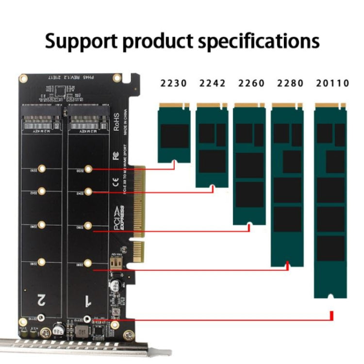 PCI-E X8 Double Disk Transfer Card NVME M.2 MKEY SSD RAID Array Expansion Adapter My Store