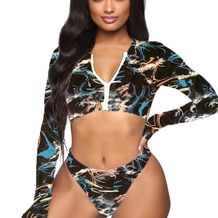 Summer Color Matching Sexy Bikini Two-piece High-Waisted Long-sleeved Swimsuit Reluova