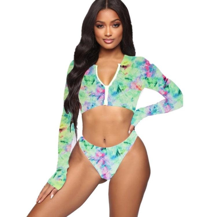 Summer Color Matching Sexy Bikini Two-piece High-Waisted Long-sleeved Swimsuit