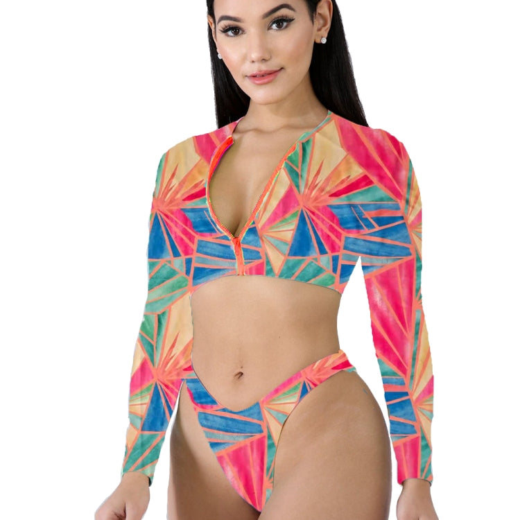 Summer Color Matching Sexy Bikini Two-piece High-Waisted Long-sleeved Swimsuit