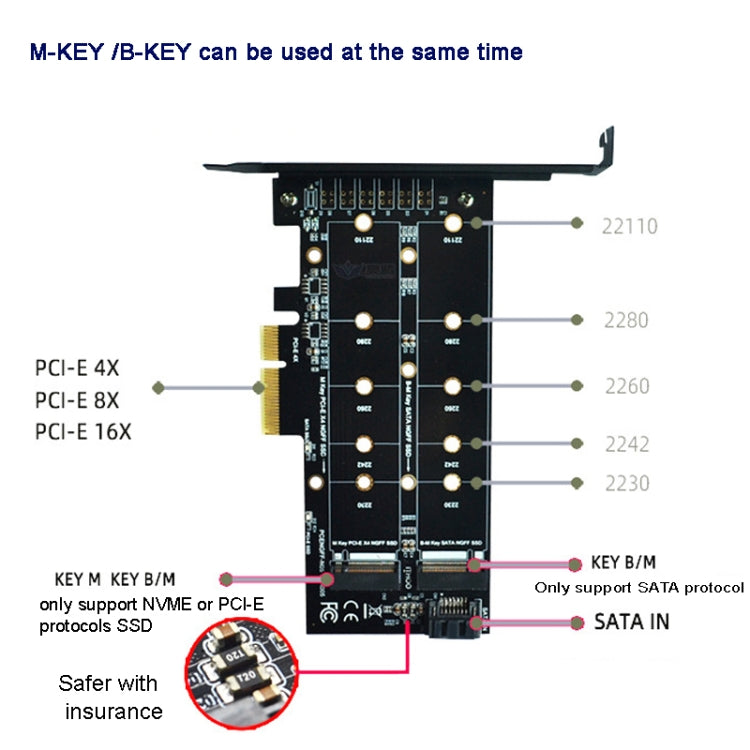 M.2 PCIe SSD Adapter Card PCIE 4x to M.2 Key M B Dual Interface Card