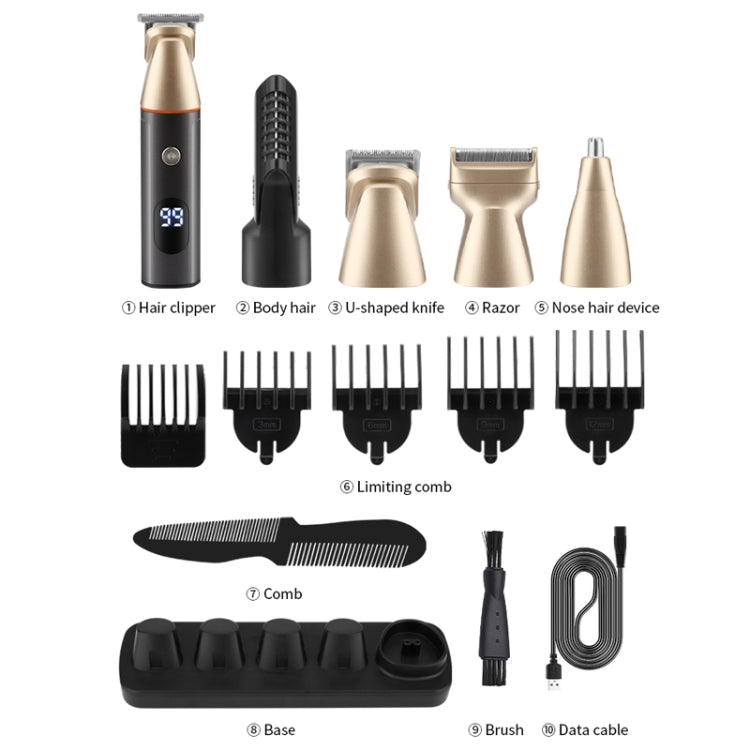 5 In 1 Haircut Digital Display Water Washing Shaver Nose Hair Electric Push Shear Set-Reluova