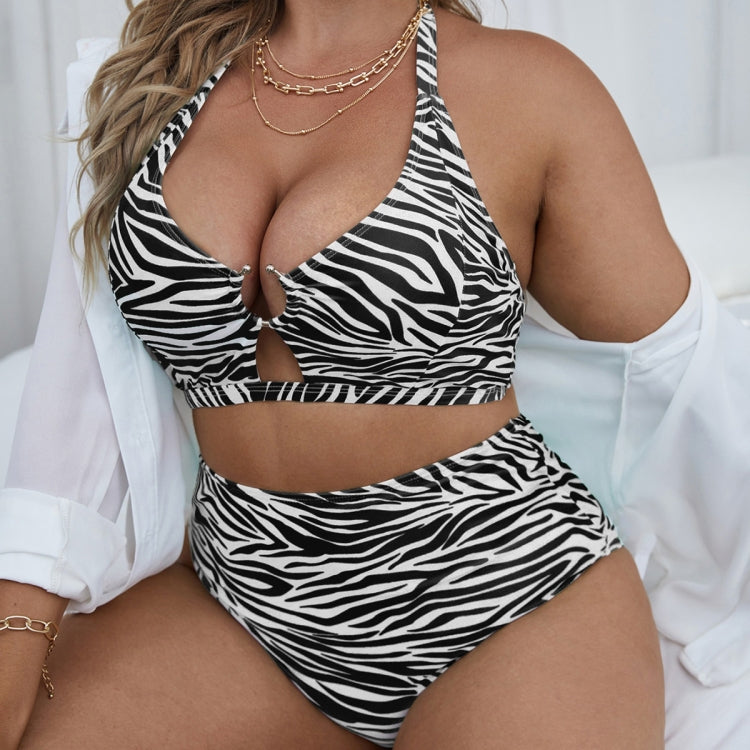 Two-Piece Textured-Print Bikini Push-Up Hollow Halter Swimsuit