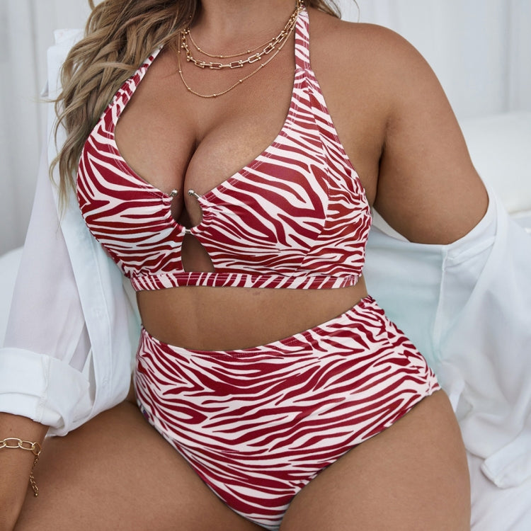 Two-Piece Textured-Print Bikini Push-Up Hollow Halter Swimsuit