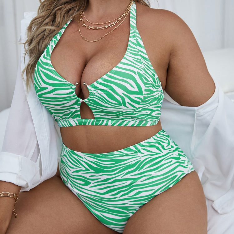 Two-Piece Textured-Print Bikini Push-Up Hollow Halter Swimsuit