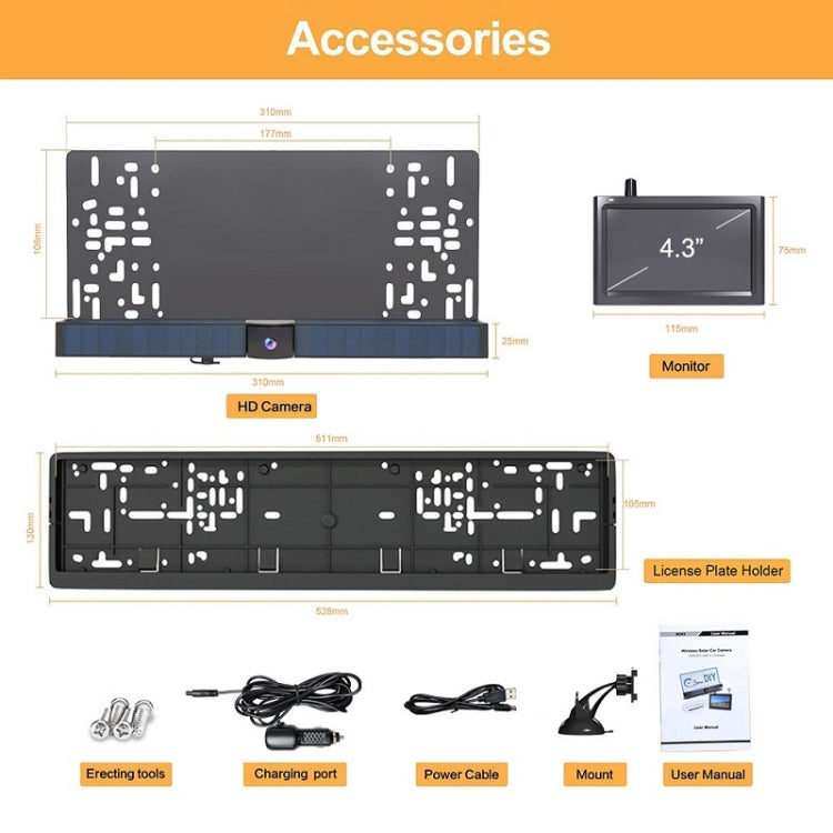 Solar Powered Rear View System Reversing Wireless Transmission Car Camera Display