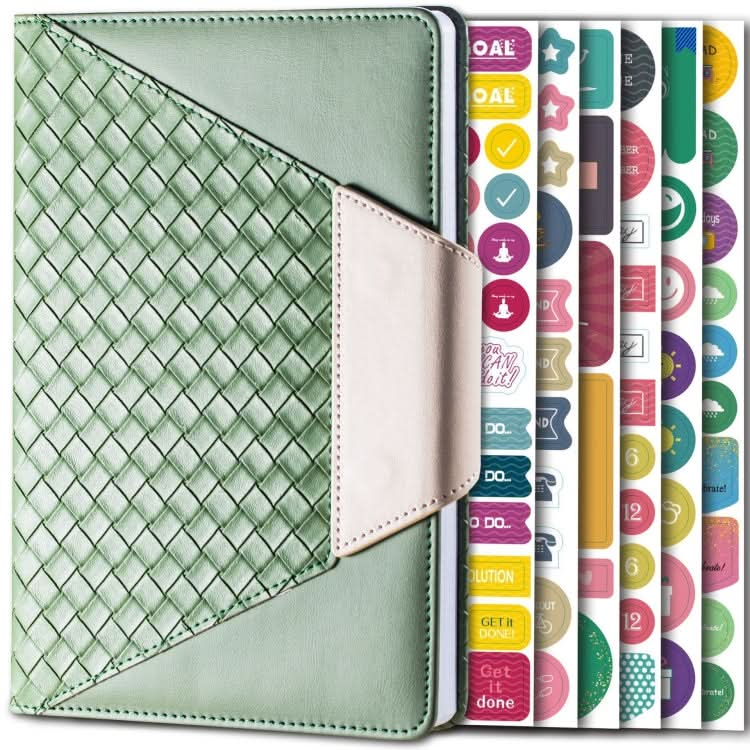 A5 PU Leather Knitting Planner Notebook Undated Weekly Plan Book(Green)-Reluova