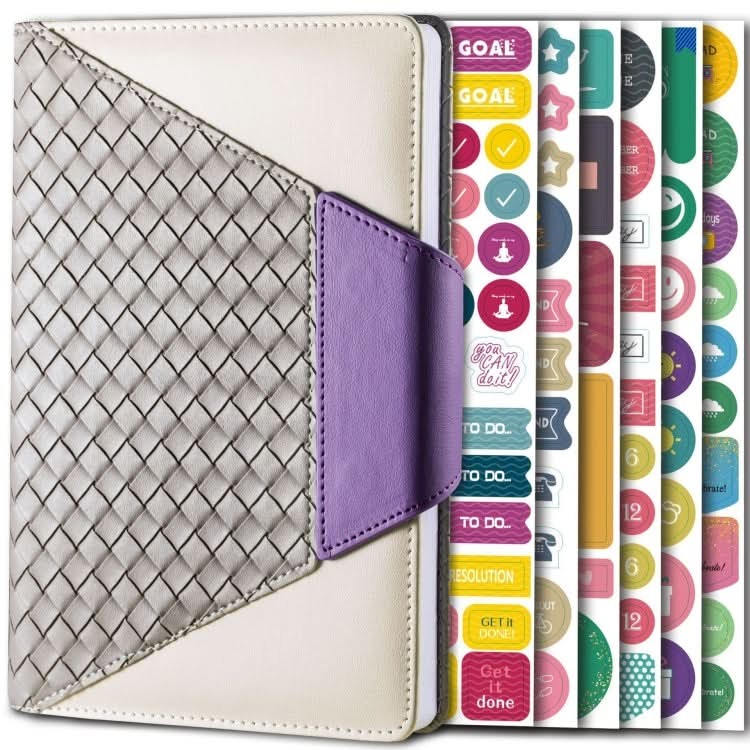 A5 PU Leather Knitting Planner Notebook Undated Weekly Plan Book(Purple)-Reluova