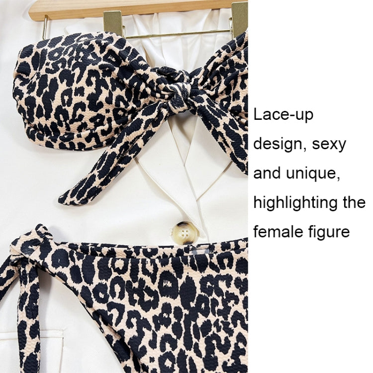 Leopard Printing Split Bikini Chest Knoted Sexy Lace-up Swimsuit Reluova