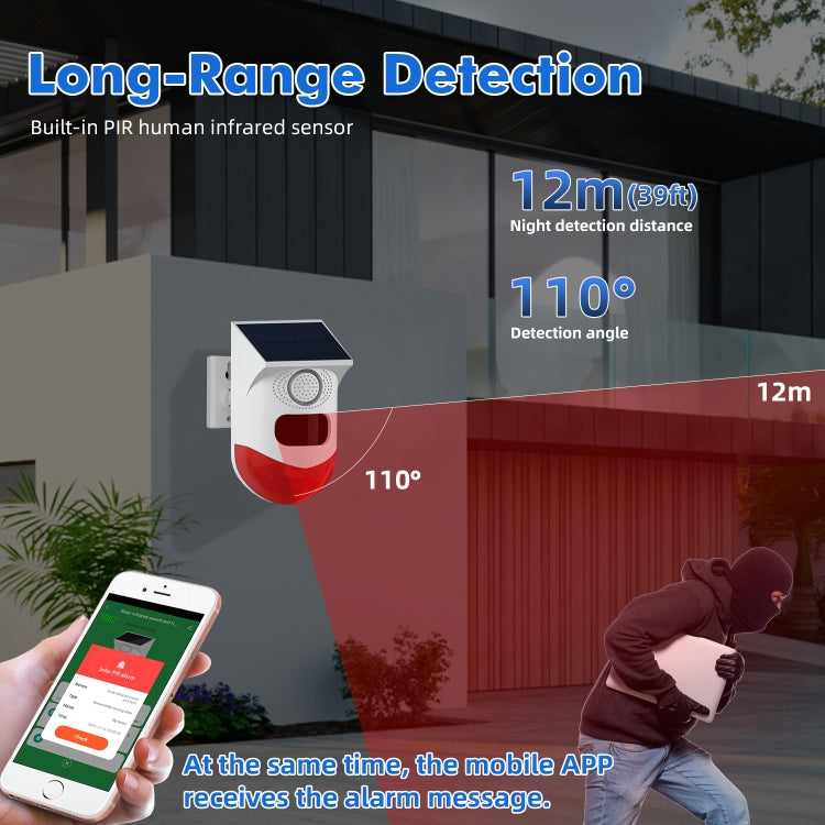 Infrared Motion Detector Solar Outdoor PIR Wireless Strobe Siren Detector Sound Alarm Reluova