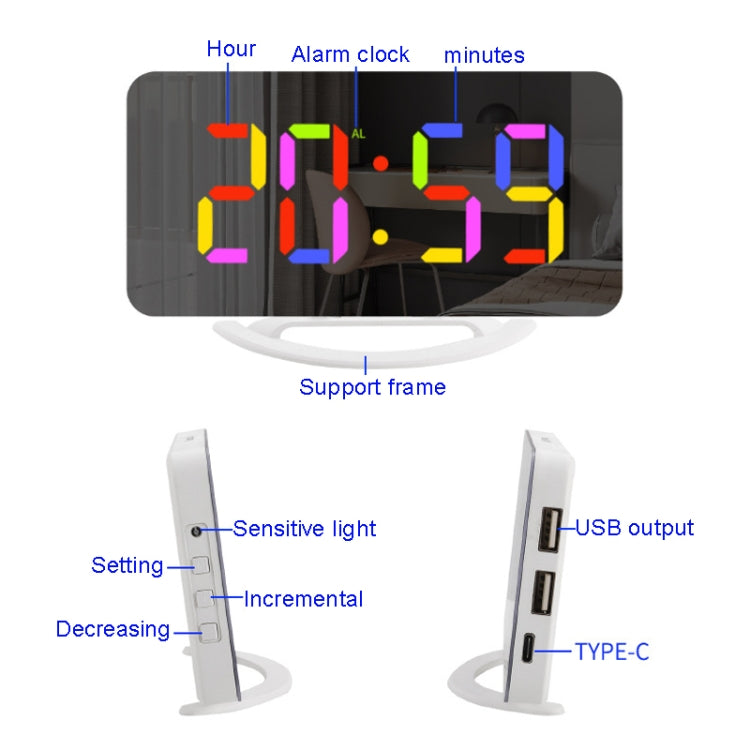 TS-8201 LED Digital Mirror Alarm Clock Big Screen Dual USB Desktop Table Clock My Store