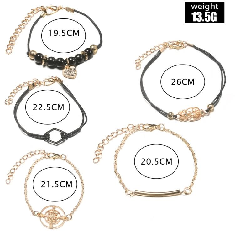 5-in-1 Personality Compass Hexagon Bracelet Diamond Heart Beaded Pendant Jewelry-Reluova