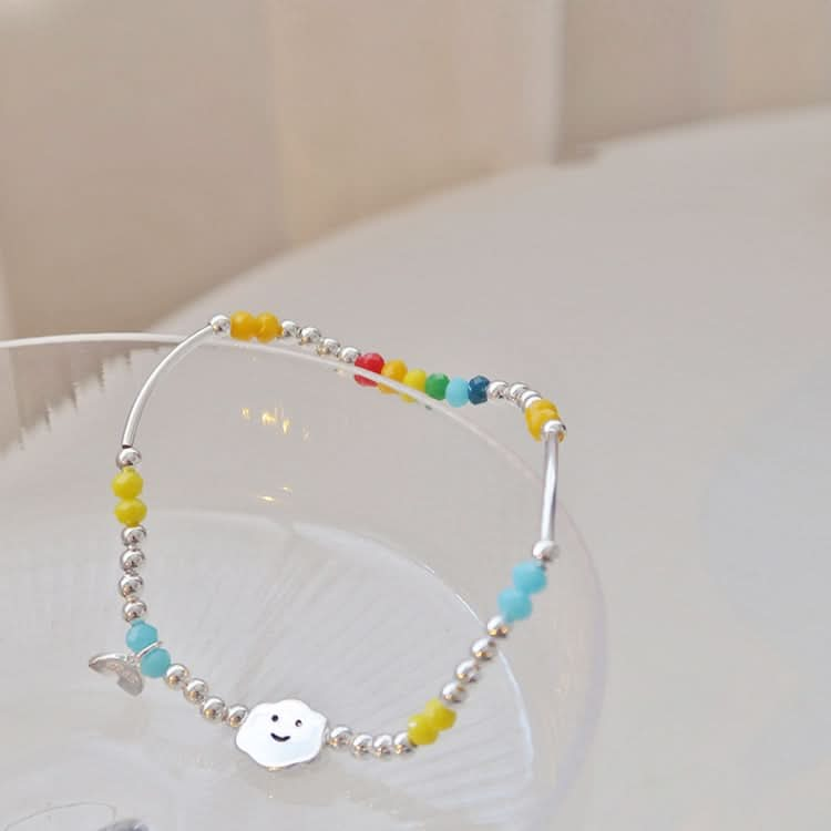 925 Silver Plated Rainbow Smile Beaded Bracelet Ladies Jewelry-Reluova