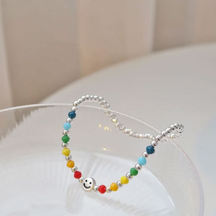 925 Silver Plated Rainbow Smile Beaded Bracelet Ladies Jewelry-Reluova