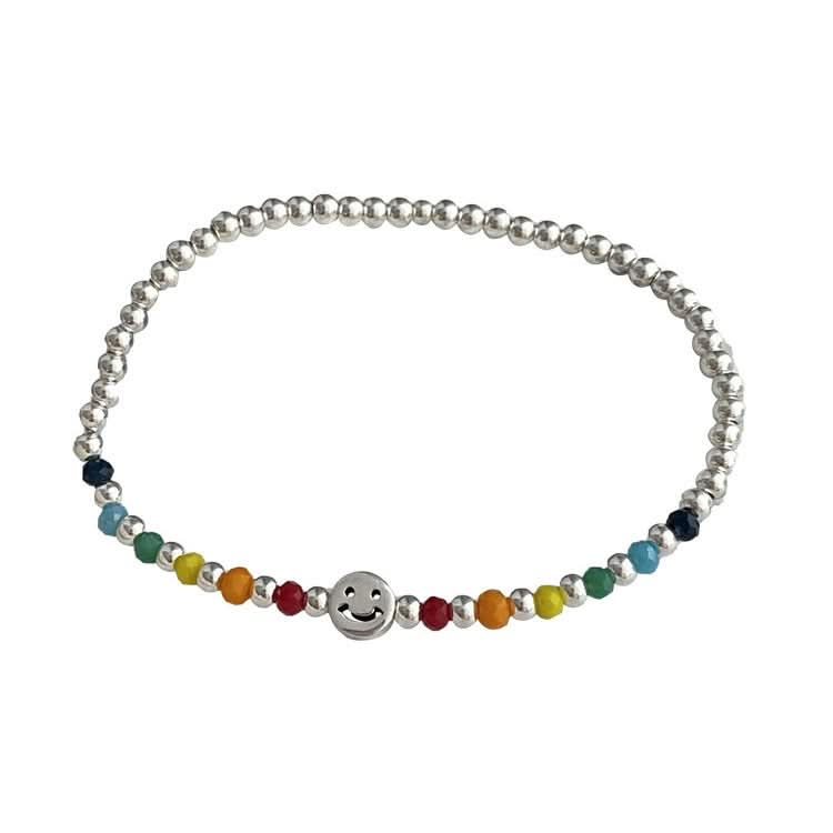 925 Silver Plated Rainbow Smile Beaded Bracelet Ladies Jewelry-Reluova