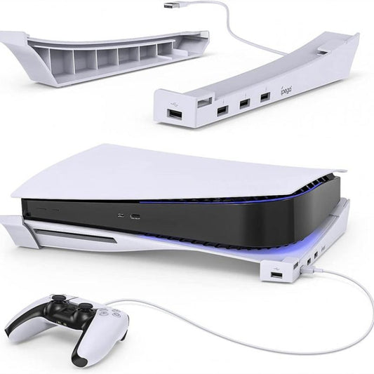 For PS5 IPEGA Horizontal Stand with 4-Port USB Hub Base Holder