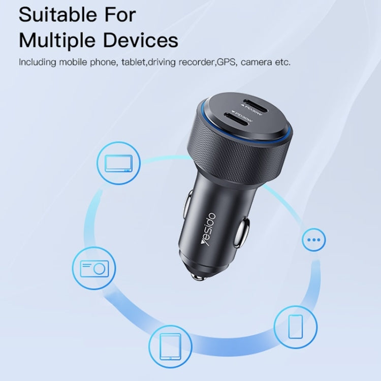 Yesido Y48  60W Car Fast Charger Aluminum Aluminum Double Type-C/USB-C Port Car Charger