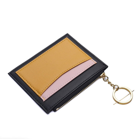 Women PU Leather Small Wallet Short Ultra-thin Color Contrast Splicing Card Holder