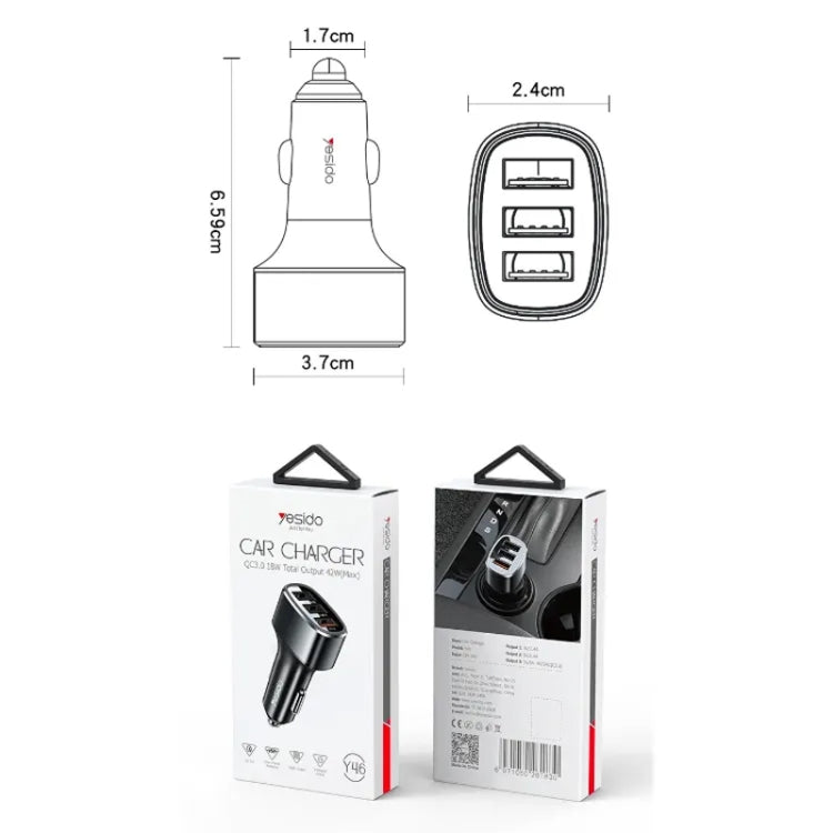 Yesido Y46 42W 3 USB Port Car Fast Charger ÎҵÄÉ̵ê