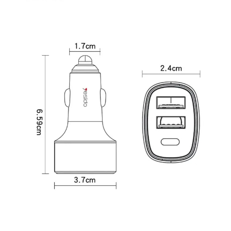 Yesido Y47 49W Double USB+Type-C/USB-C Port Car Fast Charger