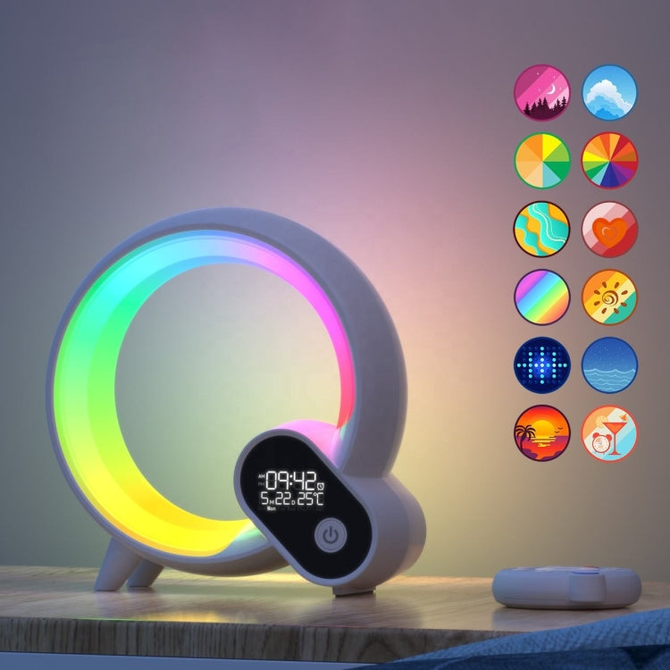 Multi-Functional RGBW Atmosphere Light Bluetooth Speaker Sunrise Wake-Up Lamp Digital Display Alarm Clock