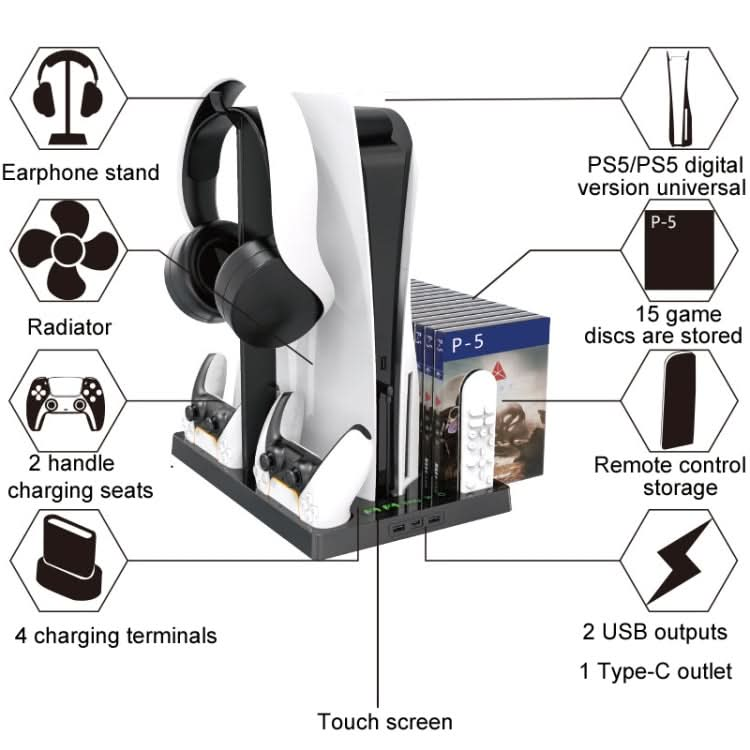 iplay for PS5 Game Console Cooling Fan Base Charging Stand with Disc Holder Reluova