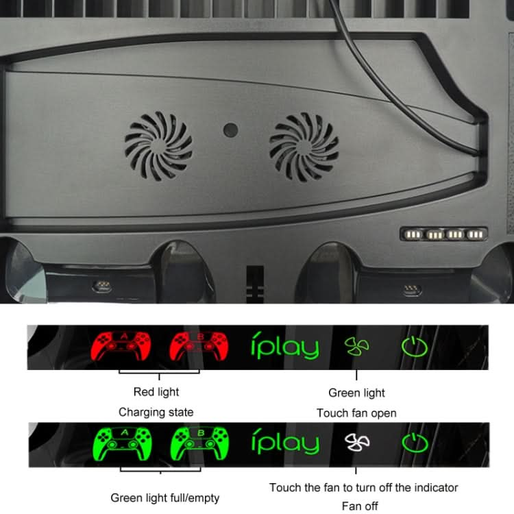 iplay for PS5 Game Console Cooling Fan Base Charging Stand with Disc Holder Reluova