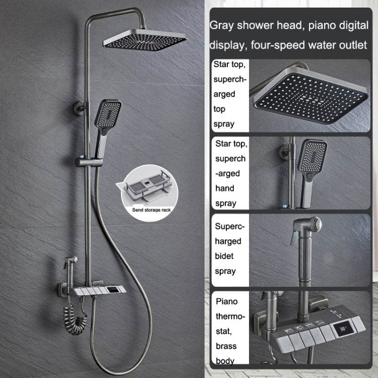 Piano Digital Display Full Copper Faucet Square Nozzle Shower Set, Color: