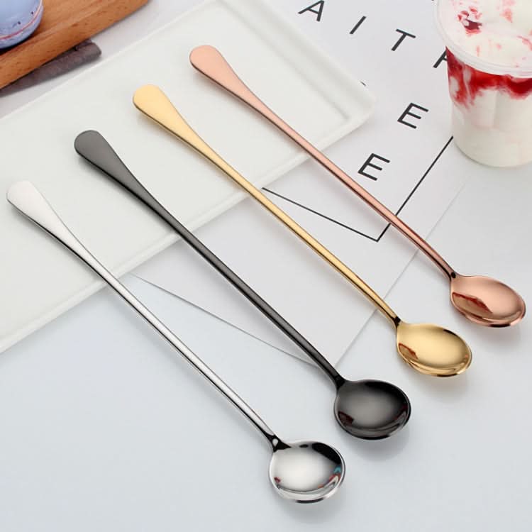 304 Stainless Steel Long Handle Thickened Round Spoon Coffee Ice Drink Mixing Spoon-Reluova