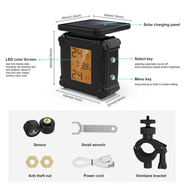 Solar Motorcycle Tire Pressure Monitor Color Screen High Precision Sensor ÎҵÄÉ̵ê