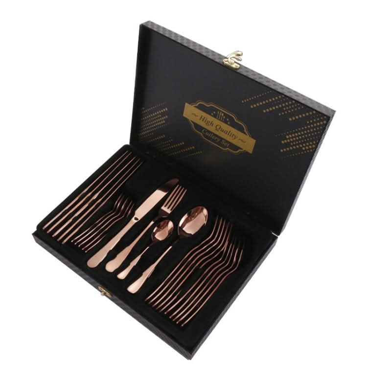 24pcs/Set Wooden Boxed Stainless Steel Cutlery Knife Fork Spoon Steak Dinnerware Set-Reluova