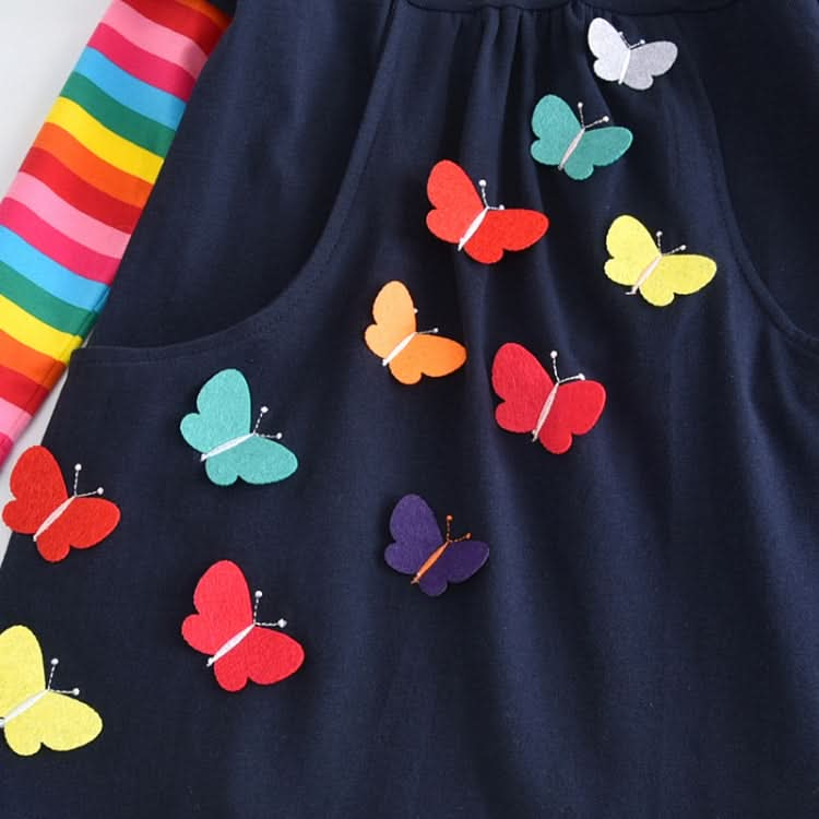 Girls Rainbow Long Sleeve Butterfly Embroidered Pattern Cotton Princess Dress Reluova