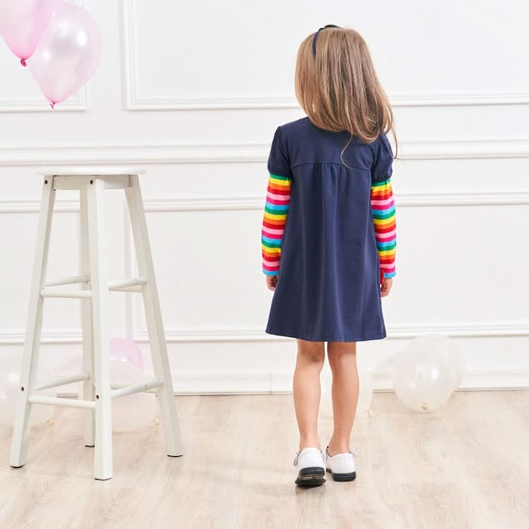 Girls Rainbow Long Sleeve Butterfly Embroidered Pattern Cotton Princess Dress Reluova