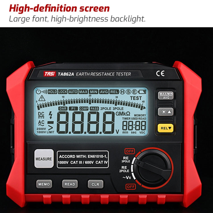 TASI TA862A Ground Resistor Tester Grounding Voltage Measurement High Precision Digital Resistance Meter