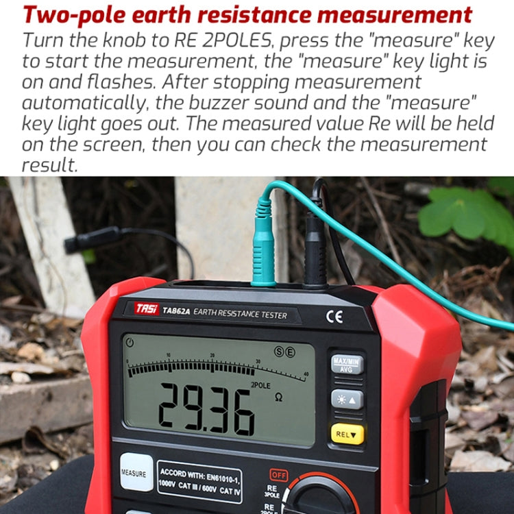 TASI TA862A Ground Resistor Tester Grounding Voltage Measurement High Precision Digital Resistance Meter