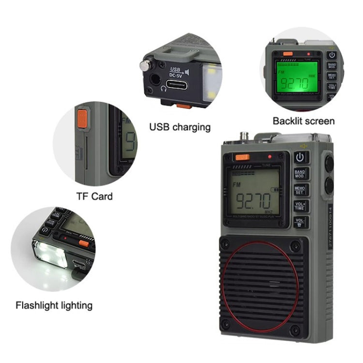 HanRongda HRD-787 High Performance Full Band Portable Bluetooth Card SOS Warning LED Lighting Radio