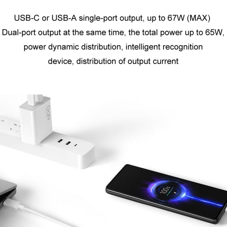 Original Xiaomi 67W GaN 1C+1A Dual Port Smart Fast Charger, US Plug