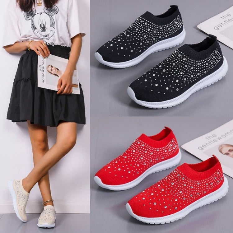 Spring and Autumn Rhinestone Flying Woven Women Sneakers Casual Breathable Shoes, Series 1 My Store