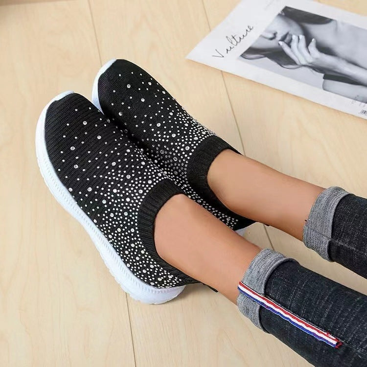 Spring and Autumn Rhinestone Flying Woven Women Sneakers Casual Breathable Shoes, Series 1