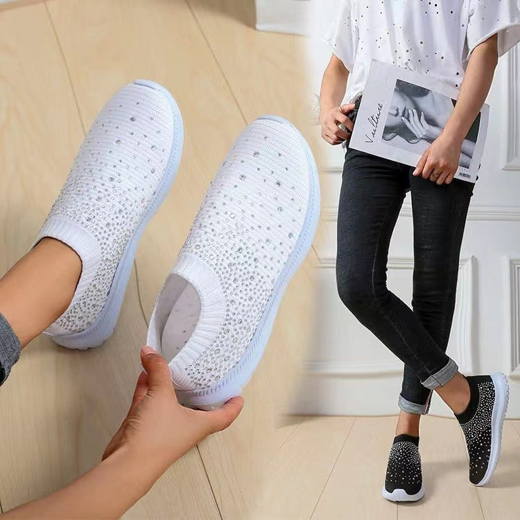 Spring and Autumn Rhinestone Flying Woven Women Sneakers Casual Breathable Shoes, Series 1