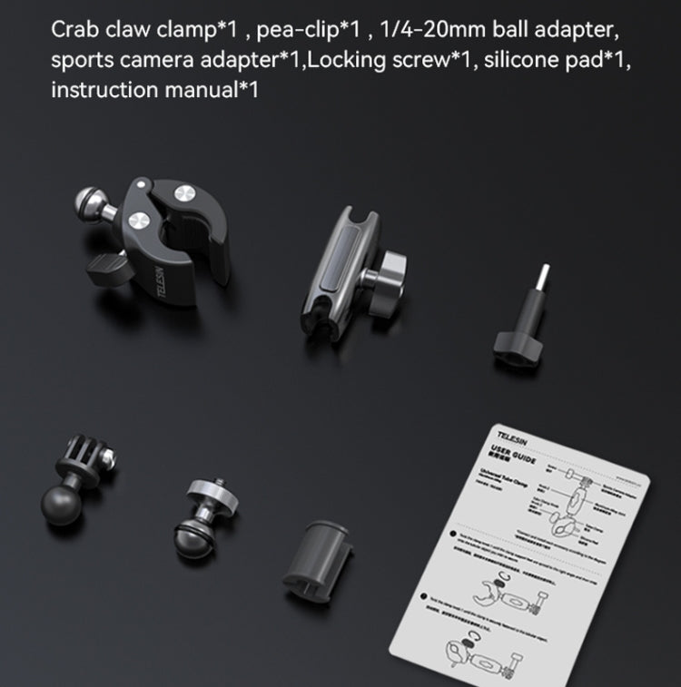 TELESIN  Aluminum Alloy Crab Claw Handlebar Tube Clamp For Sports Camera Mobile Phones Reluova