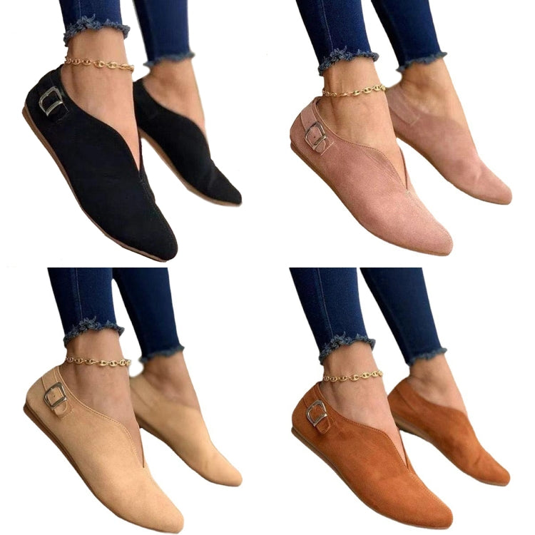 V-mouth Buckle Casual Suede Breathable Flat Shoes, Series 1