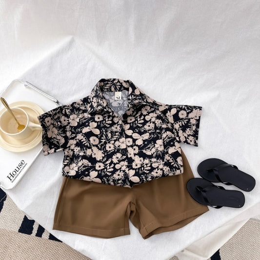 Boys Floral Shirt + Shorts Pants Set Summer Thin Children Short-sleeved Shirt