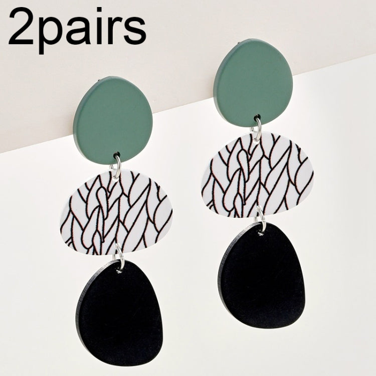 2pairs Contrasting Color Acrylic Geometric Round Stitching Long Ladies Earrings My Store