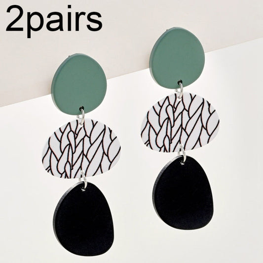 2pairs Contrasting Color Acrylic Geometric Round Stitching Long Ladies Earrings My Store