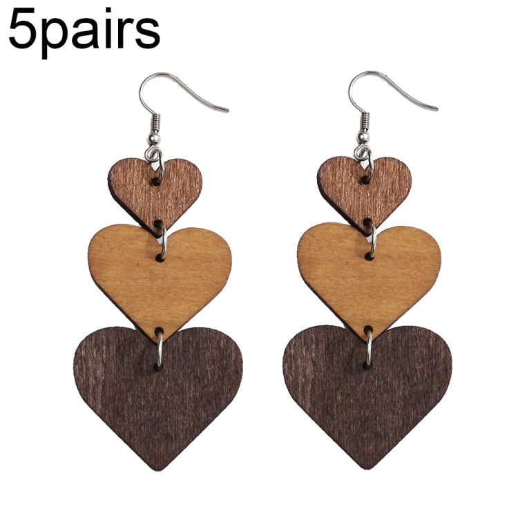 5pairs Wooden Carved Heart Shape Stitching Long Earrings My Store