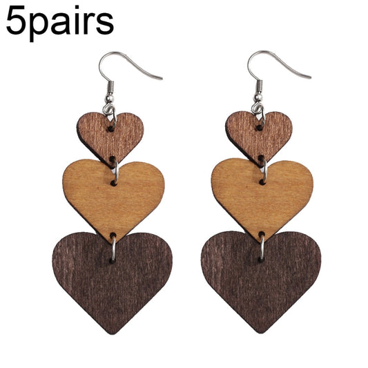 5pairs Wooden Carved Heart Shape Stitching Long Earrings My Store