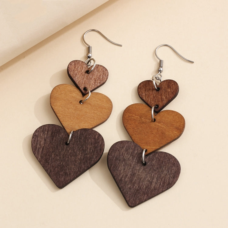 5pairs Wooden Carved Heart Shape Stitching Long Earrings My Store