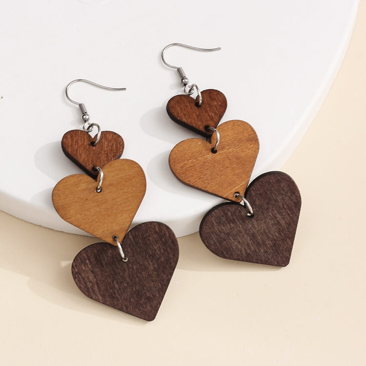 5pairs Wooden Carved Heart Shape Stitching Long Earrings My Store